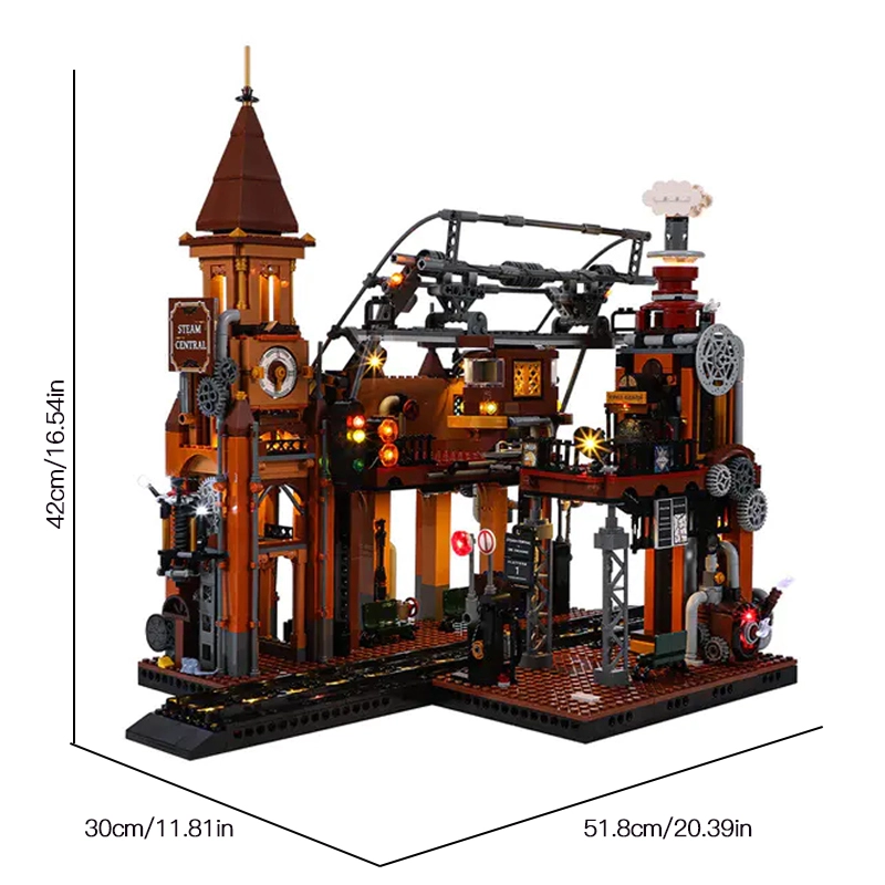 FunWhole FH9007 Steampunk World Series Steampunk Train Station Building Blocks 1843pcs Bricks Toys Model From China