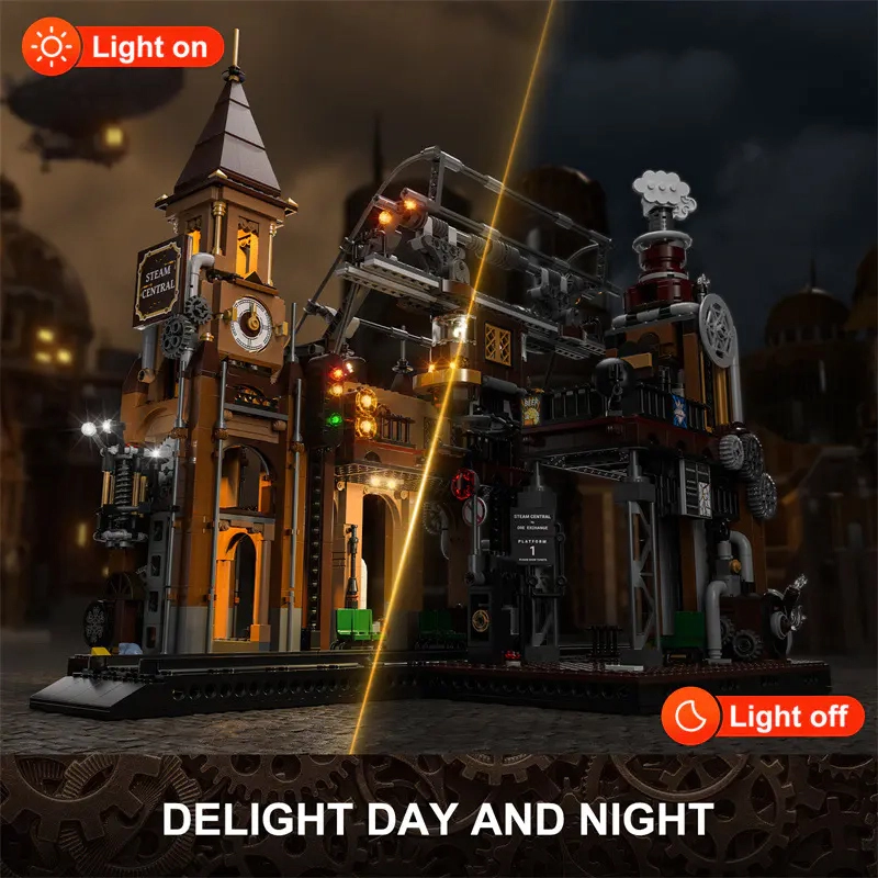 FunWhole FH9007 Steampunk World Series Steampunk Train Station Building Blocks 1843pcs Bricks Toys Model From China