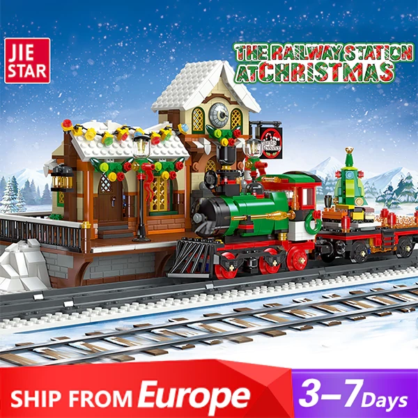 [Pre-sale] JIESTAR 89142 The Railway Station At Christmas Seasonal Creator Europe Warehouse Express