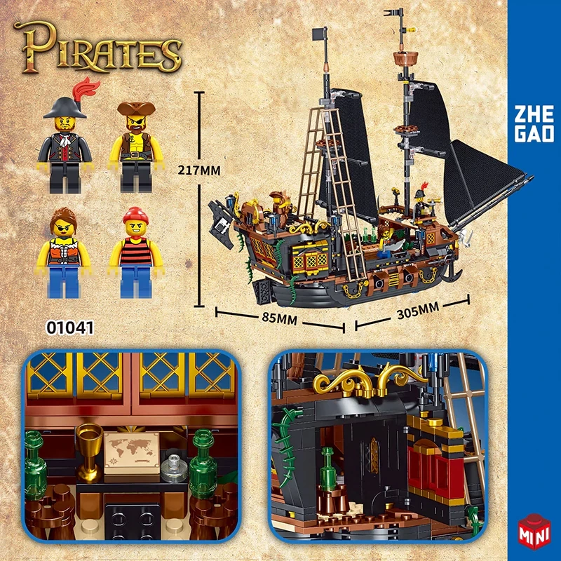 Mini Micro Bricks] ZHEGAO 01041 Priate Ship Historical