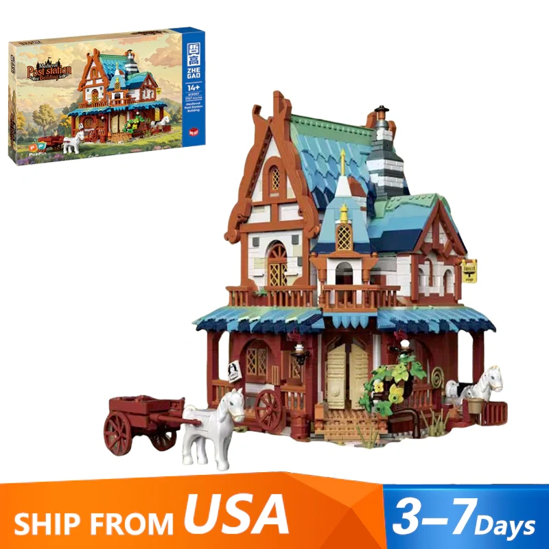 [Pre-sale] [Boxed] [Mini Micro Bricks] ZHEGAO 613007 Medieval Post Station Building Modular Buildings US Warehouse Express