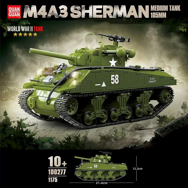 LEGO MOC QUANGUAN 100277 M4A3 Sherman Medium Tank 105MM Military