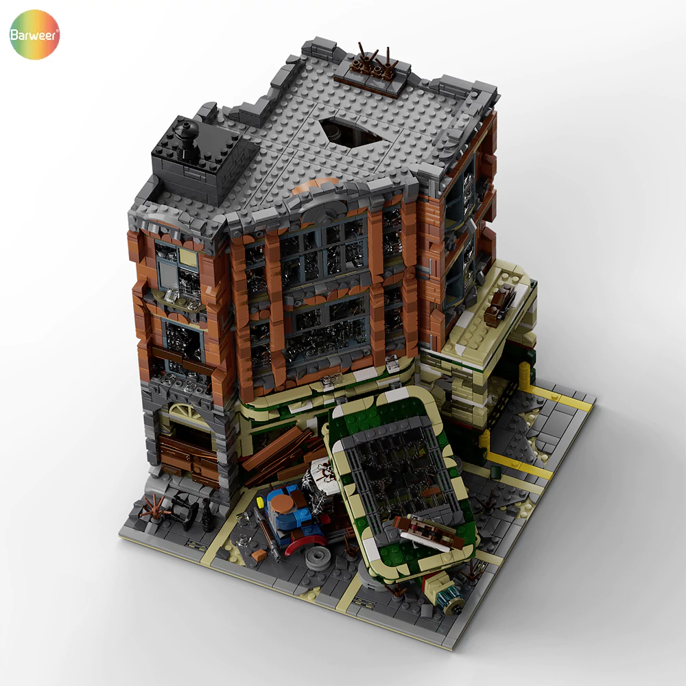 The damaged roof of the Barweer Corner Garage Apocalypse Version building block set.