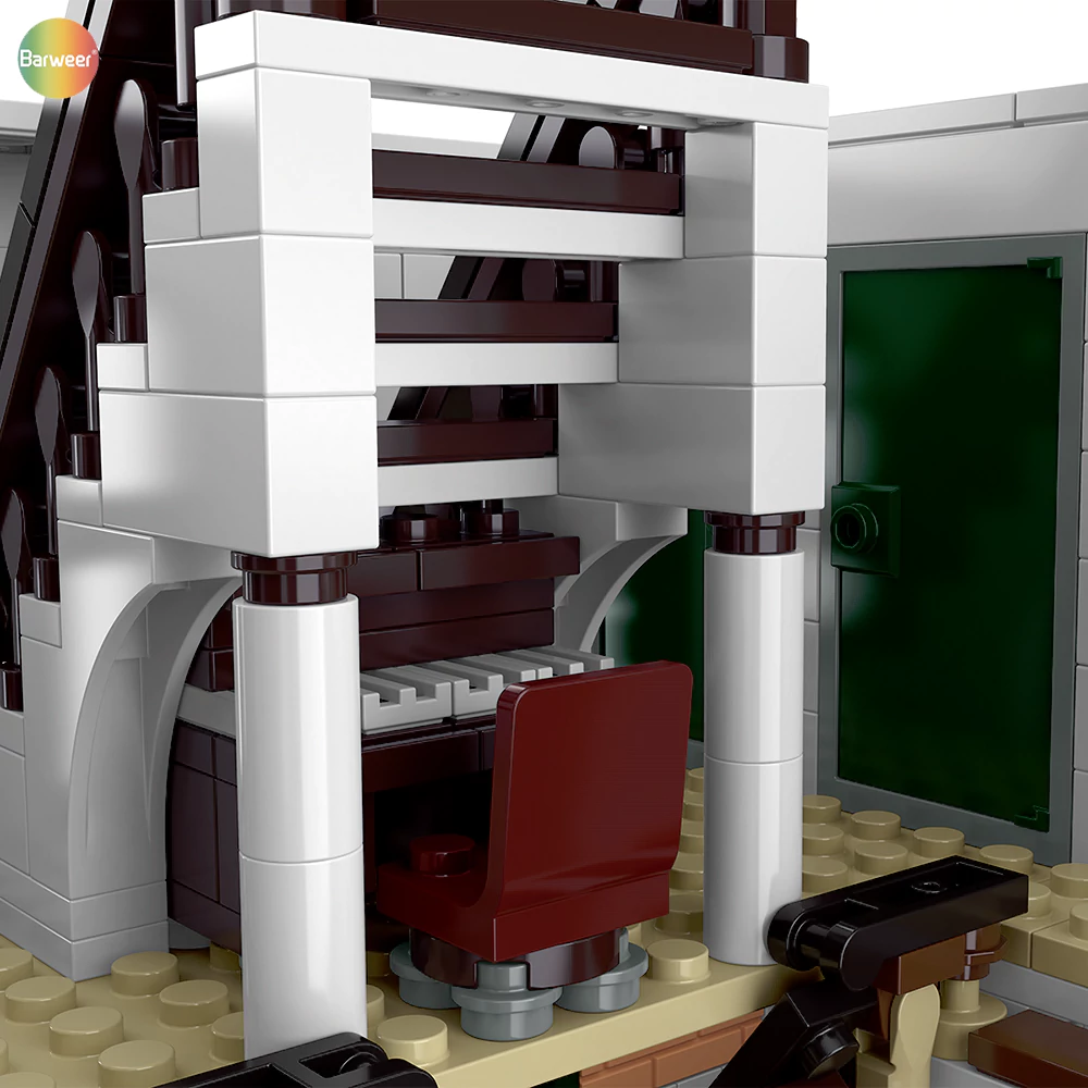 The piano at the bottom of the staircase inside the Adams family's residence.