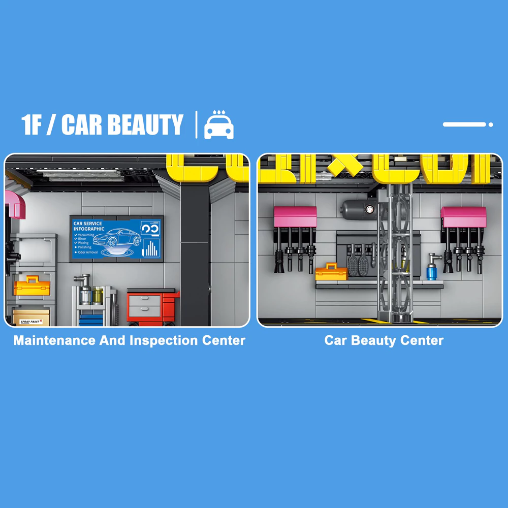 The first floor interior car wash area of ​​CBOX JD113 Coffee Car Club Modular Buildings.