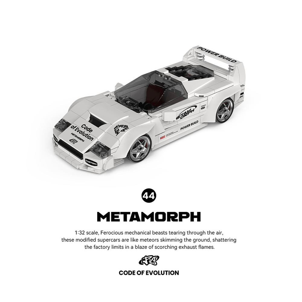 The effect after the completion of the PowerBlock PB8844 METAMORPH F40 Sports Car assembly.