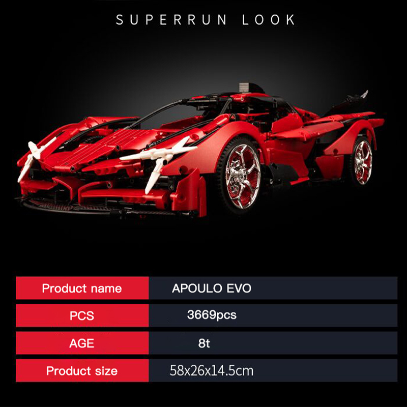 K-Box 10519 Technic Red Apollo EVO 1:8 Sports Car Building Blocks 3669±pcs Bricks Toys from China Delivery.