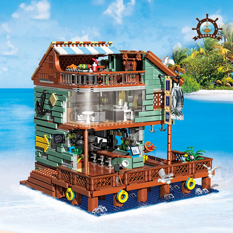【MIni Micro Bricks】ZHEGAO 00423 Harbour Restaurant Creator Expert Building Blocks 2093±pcs Bricks Model From China