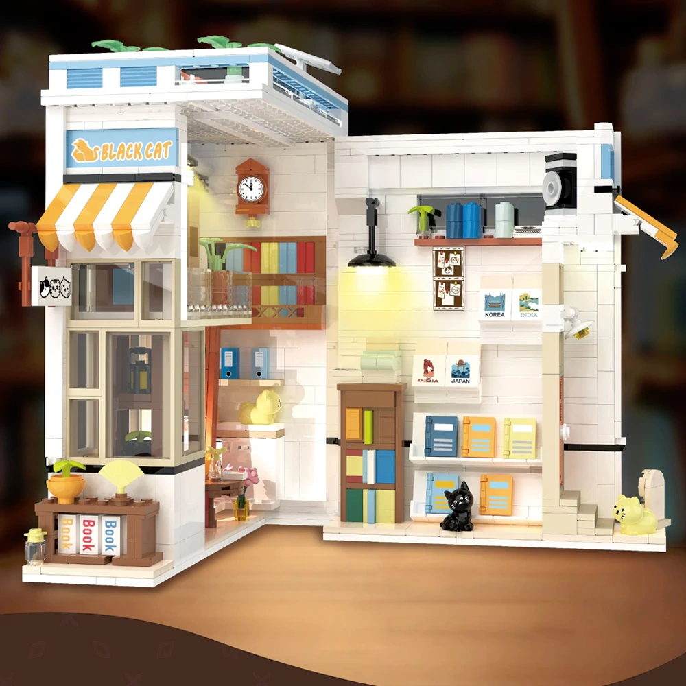 [Mini Micro Bricks] JiQing JQ60001 Cat Book Store Modular Buildings