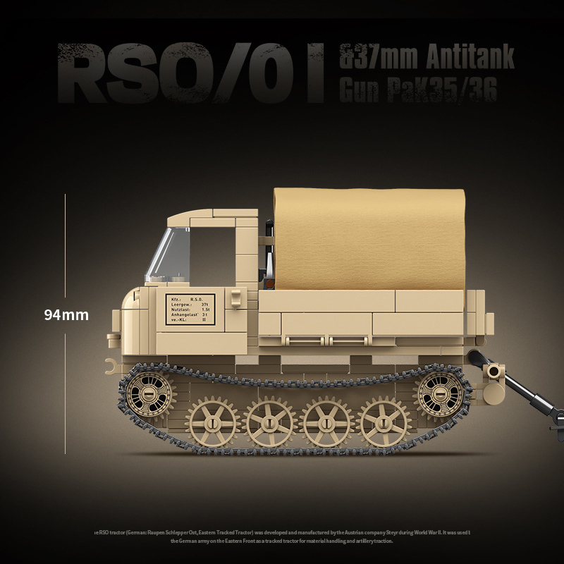 Quanguan 100250 WWII German RSO/01 Tractor & 37mm Anti-Tank Military