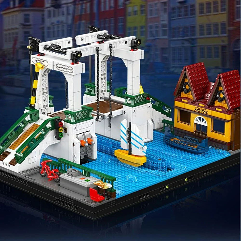 MouldKing 16068 Nordic Town Folding Bridge Modular Buildings