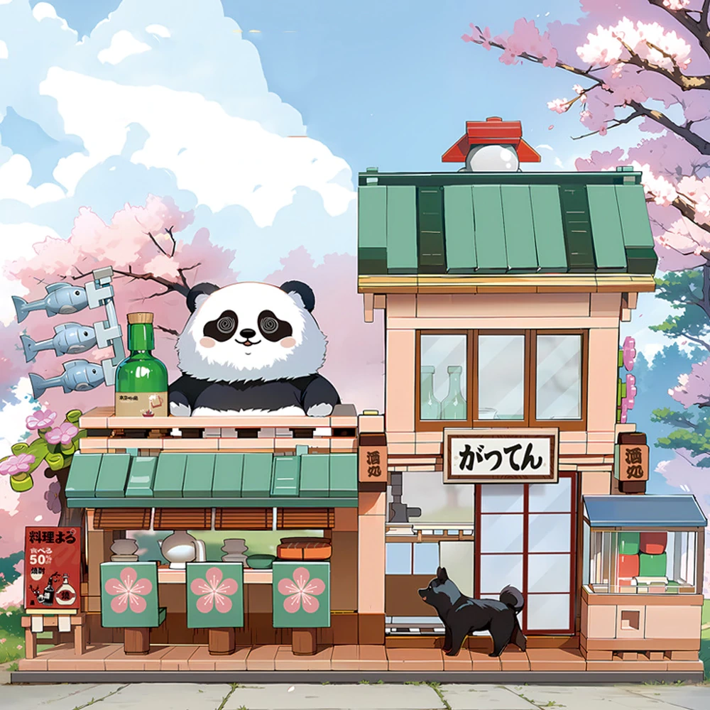 [Mini Micro Bricks] ZHEGAO 613025 Panda Izakaya Modular Buildings