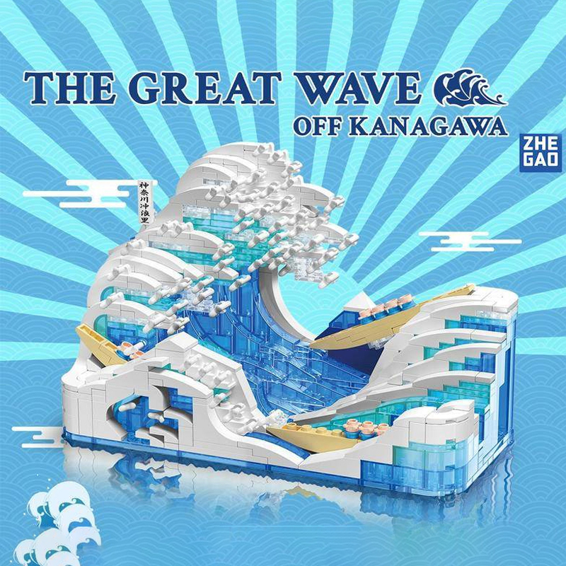 {Mini Micro Bricks} {With Light} ZHEGAO 662004 Creator Expert The Great Wave Off Kanagawa Building Blocks 720±pcs Bricks from China.