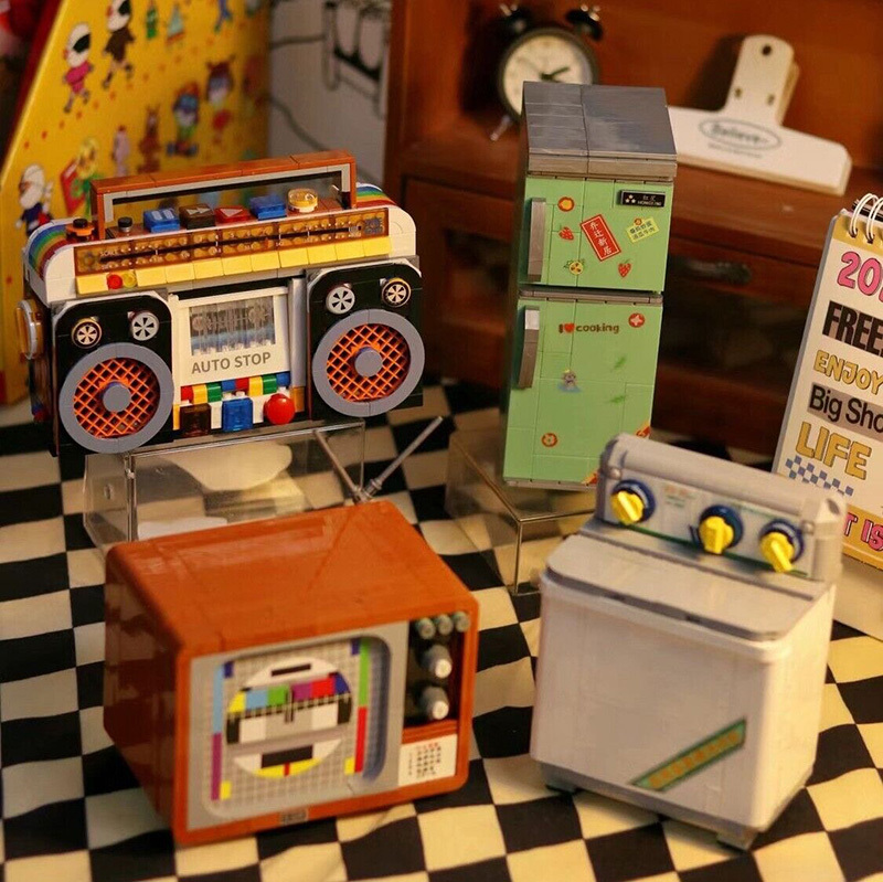 [Mini Micro Bricks] ZHEGAO 662015-662018 Back To The 1990's TV Washing Machine Refrigerator Radio