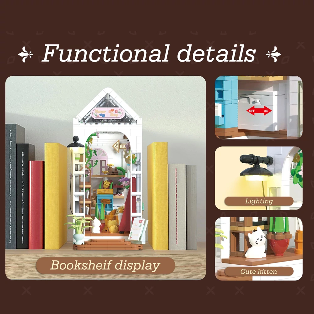 [Mini Micro Bricks] JiQing JQ60003 Cat Flower Shop Modular Buildings