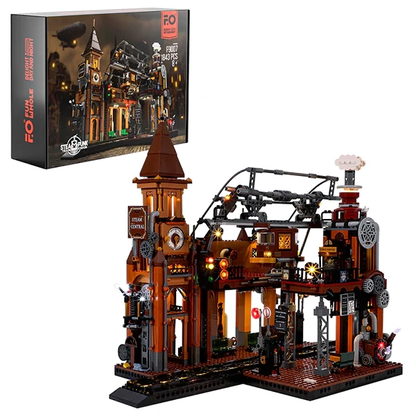FunWhole FH9007 Steampunk World Series Steampunk Train Station Building Blocks 1843pcs Bricks Toys Model From China