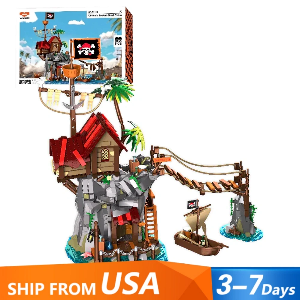 [Pre-sale] Iambrick 31112 Cliffside Broken Mast Cabin Historical US Warehouse Express