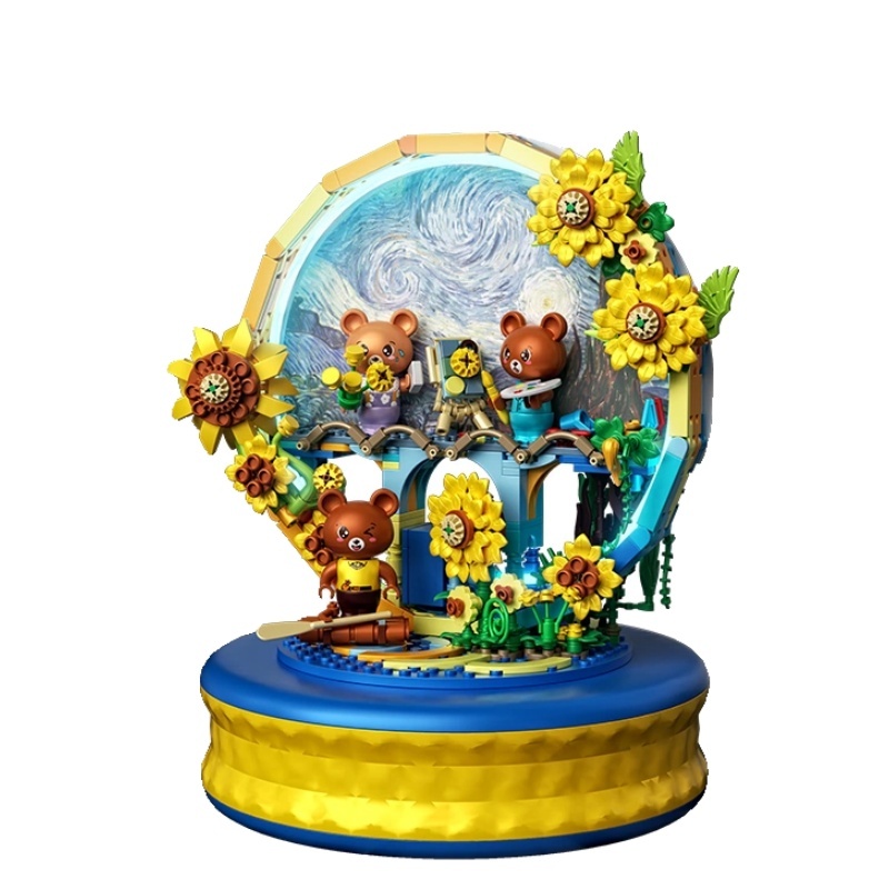 [Mini Micro Bricks] ZHEGAO 623006 Starry Sky Sunflower Music Box Creator Expert