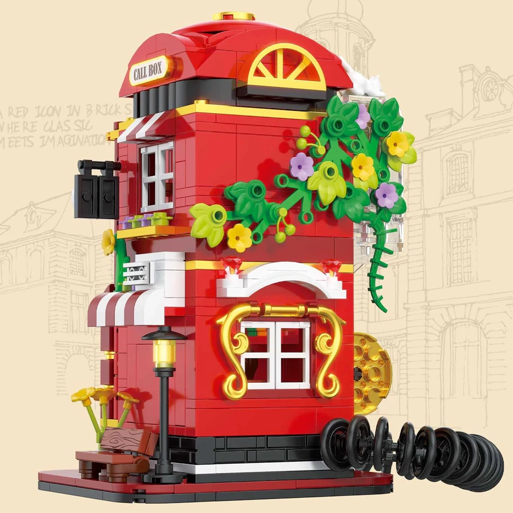 [Mini Micro Bricks] ZHEGAO 662050 VINTAGE TELEPHONE BOOTH Modular Buildings