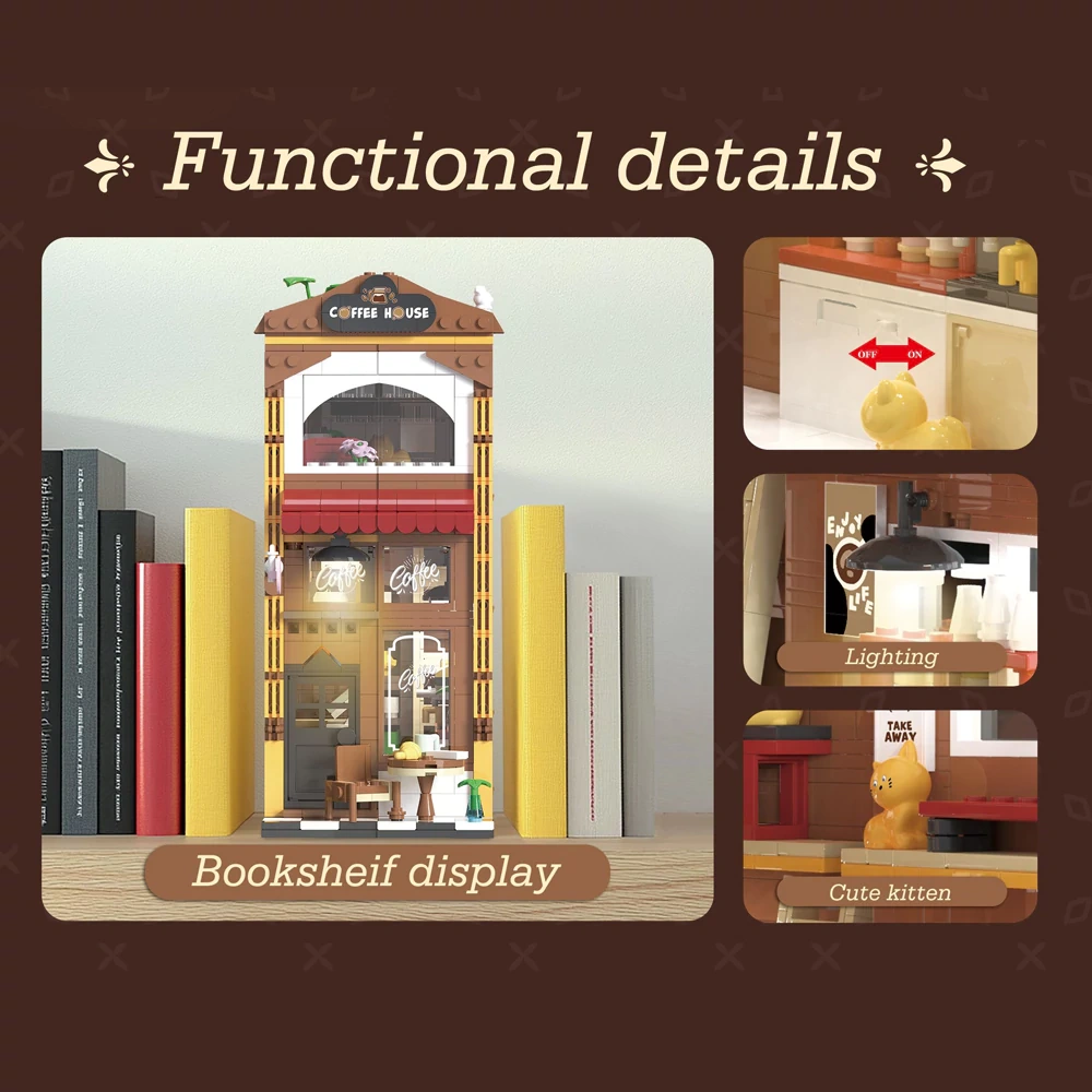 [Mini Micro Bricks] JiQing JQ60002 Cat Coffee Shop Modular Buildings