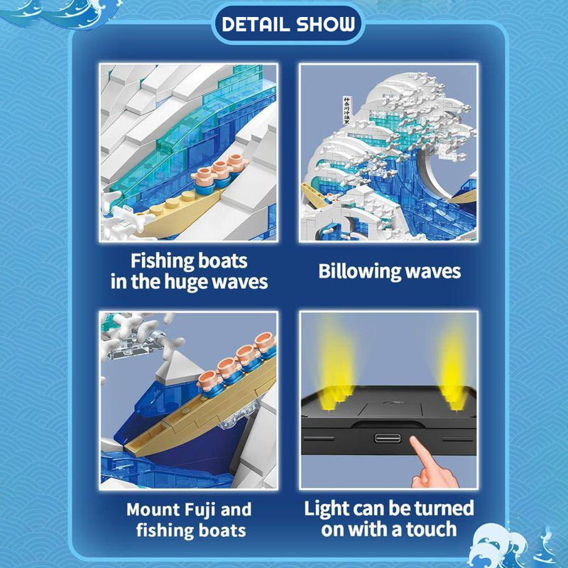 {Mini Micro Bricks} {With Light} ZHEGAO 662004 Creator Expert The Great Wave Off Kanagawa Building Blocks 720±pcs Bricks from China.