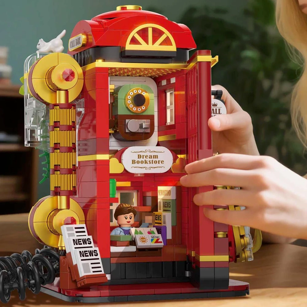 [Mini Micro Bricks] ZHEGAO 662050 VINTAGE TELEPHONE BOOTH Modular Buildings