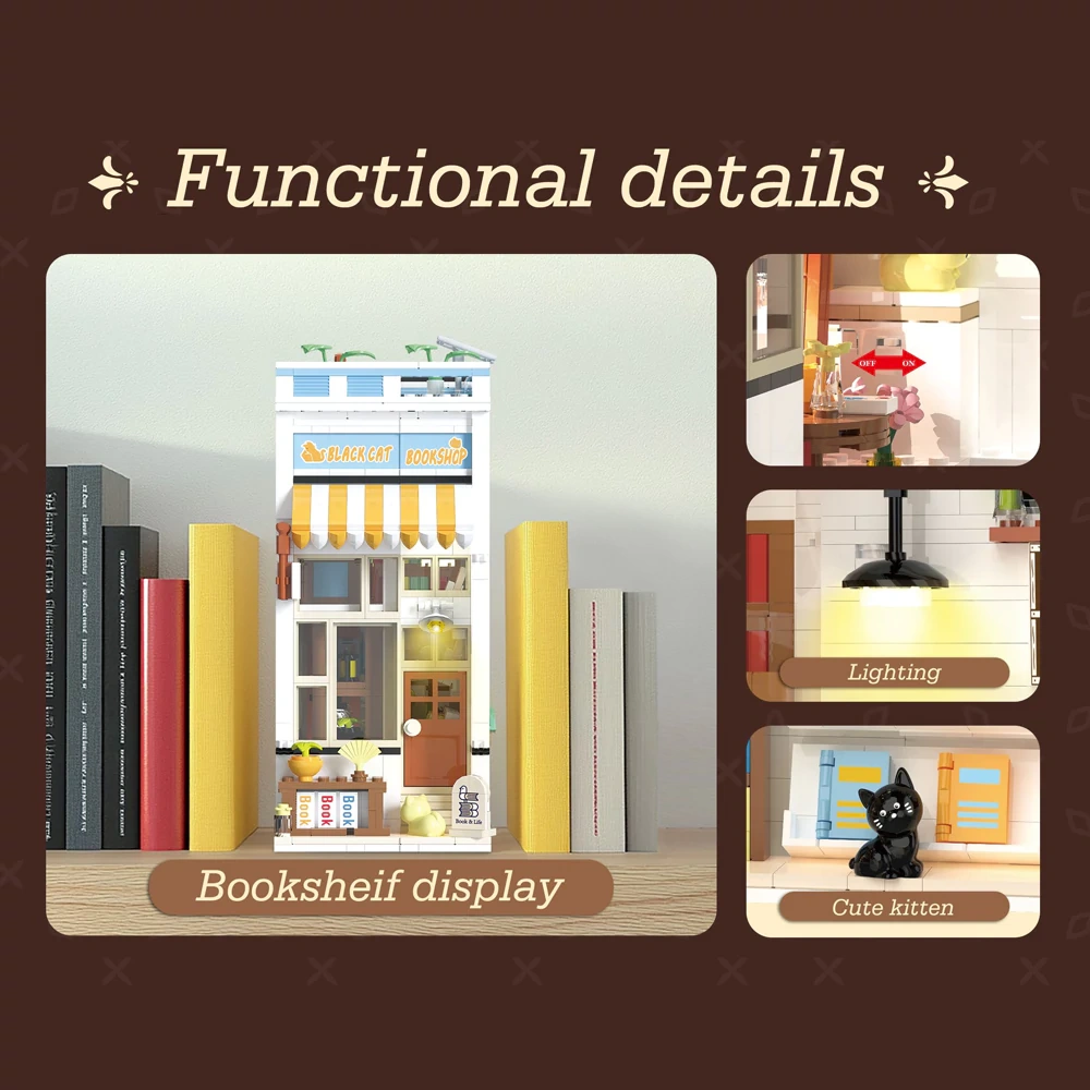 [Mini Micro Bricks] JiQing JQ60001 Cat Book Store Modular Buildings