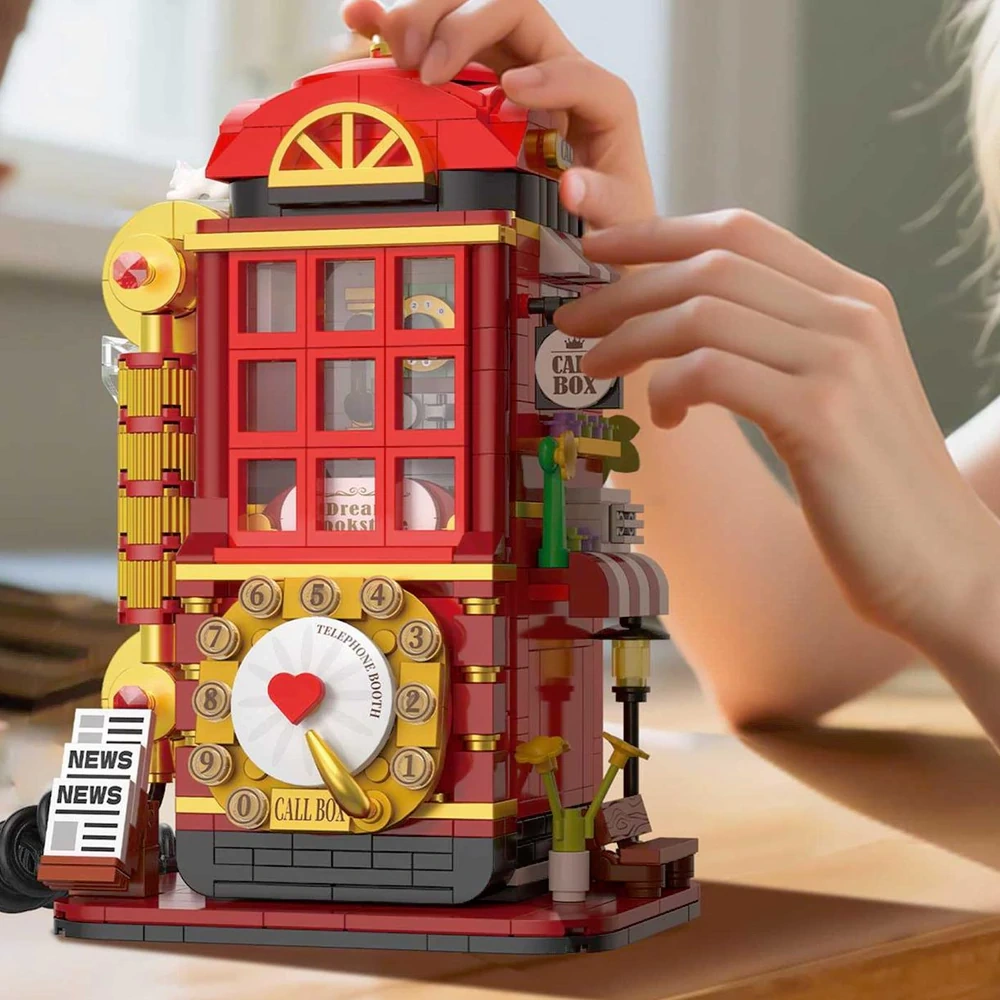 [Mini Micro Bricks] ZHEGAO 662050 VINTAGE TELEPHONE BOOTH Modular Buildings