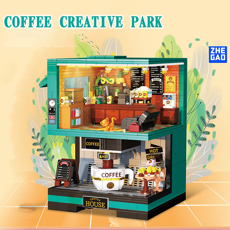 [Mini Micro Bricks] ZheGao DZ6135 Creator Coffee Creative Park Building ...