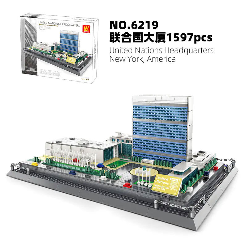 Wange 6219 Creator Expert Architecture United Nations Headquarters New York America Modular Building Blocks 1597pcs Bricks Toys From China