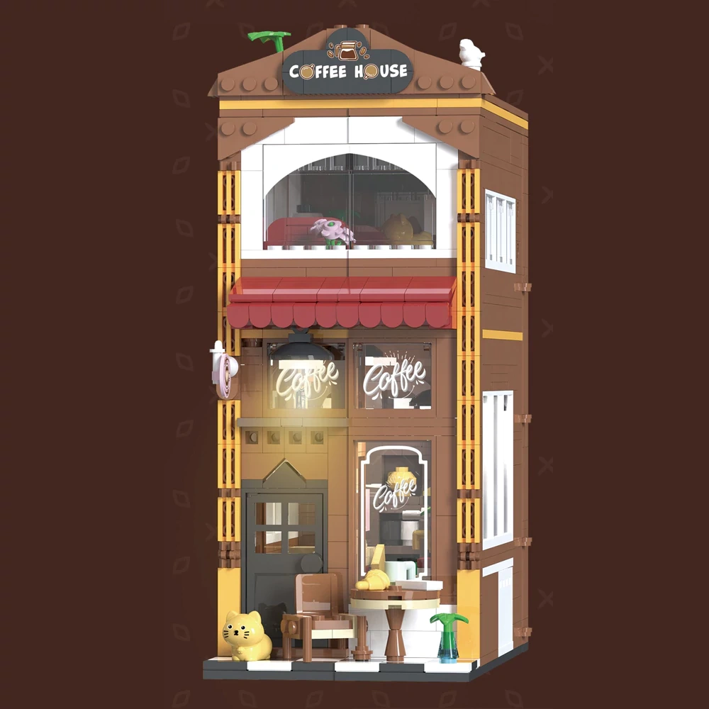 [Mini Micro Bricks] JiQing JQ60002 Cat Coffee Shop Modular Buildings