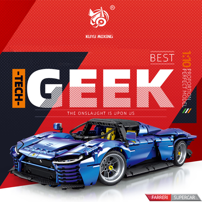 {Static version}KUYU MOXING KY7071 Technic Plated Purple Ferrari SP3 Super car Building Blocks 1676±pcs Bricks from China.