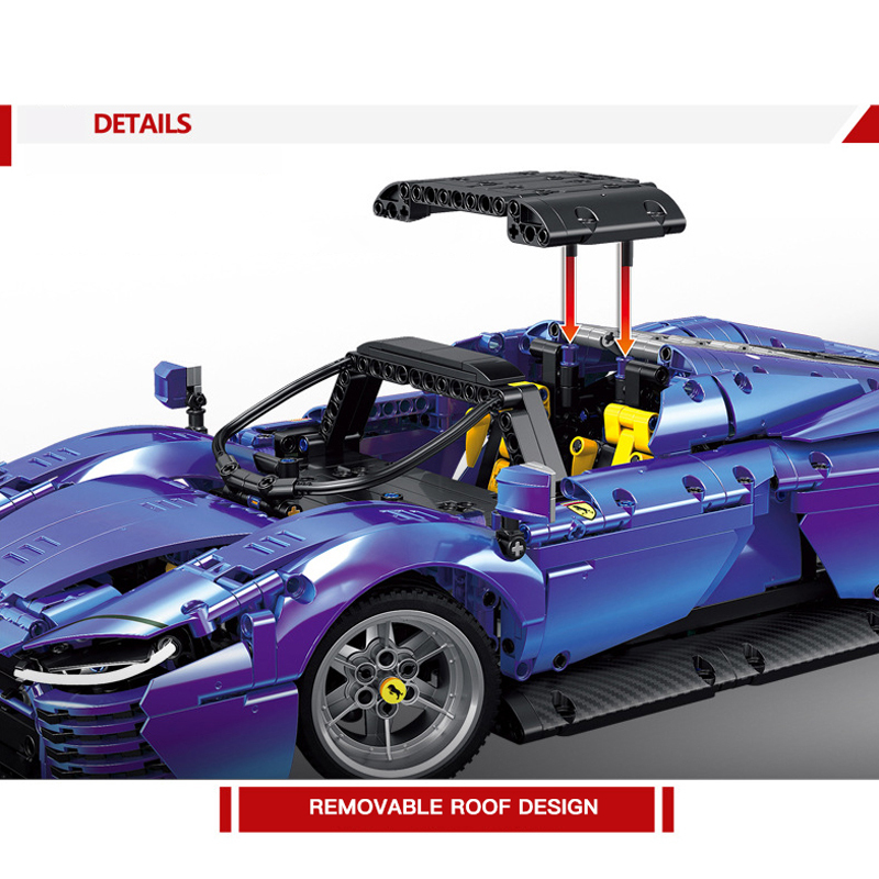 {Static version}KUYU MOXING KY7071 Technic Plated Purple Ferrari SP3 Super car Building Blocks 1676±pcs Bricks from China.