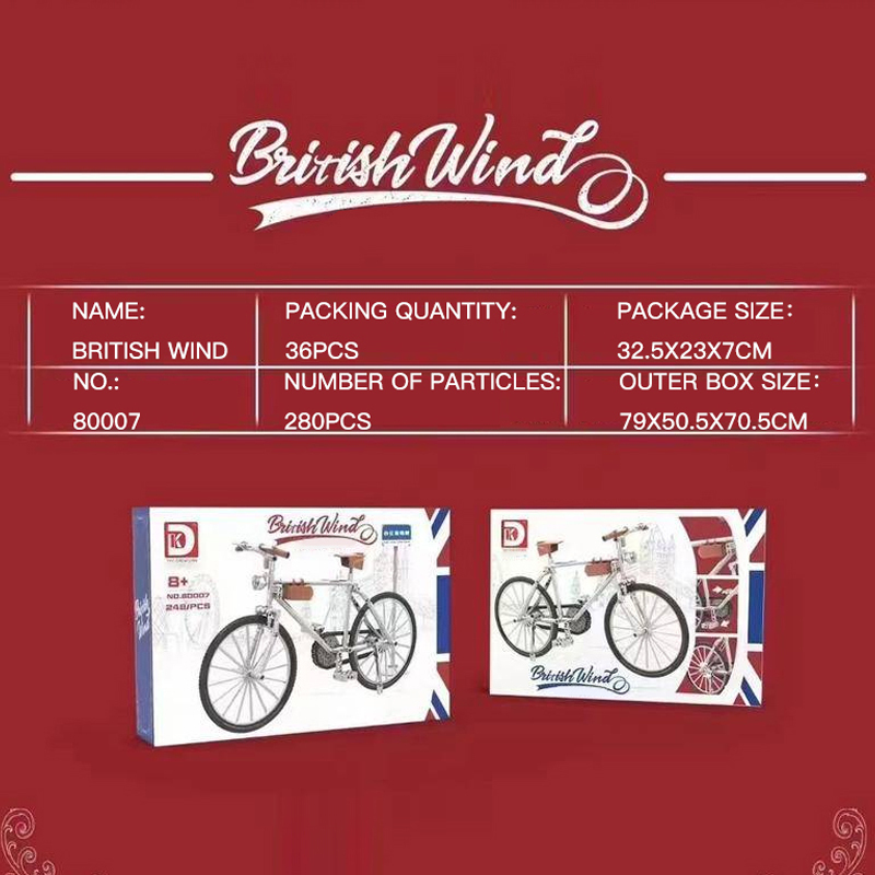 DK80007 Technic 1:5 British Wind Bicycle Building Blocks 280±pcs Bricks from China.
