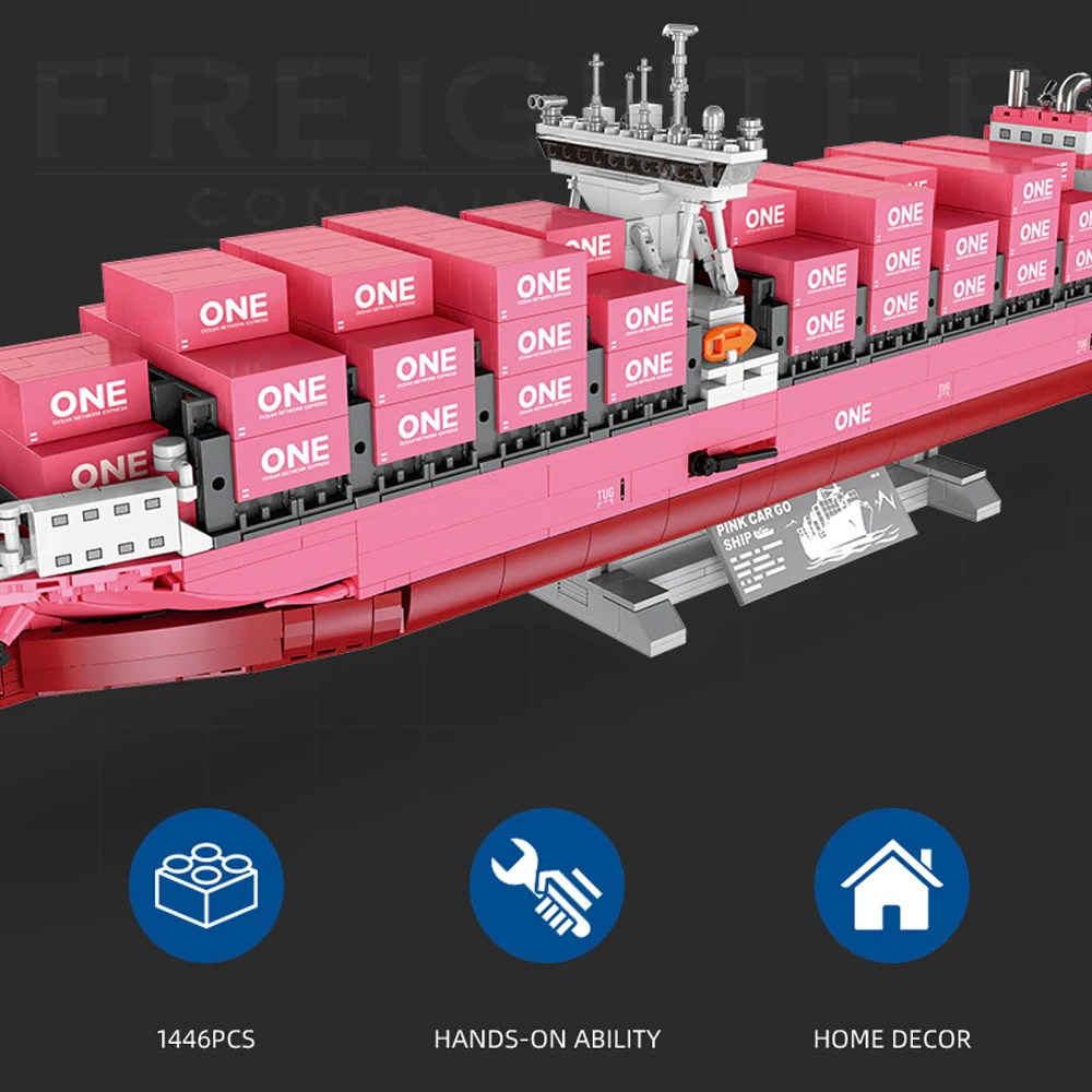JIESTAR JJ9217 Pink Cargo Ship FREIGHTER CONTAINER SHIP Technic