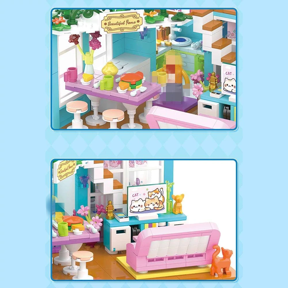 [Mini Micro Bricks] ZHEGAO 612053 Cat's New Home Modular Buildings