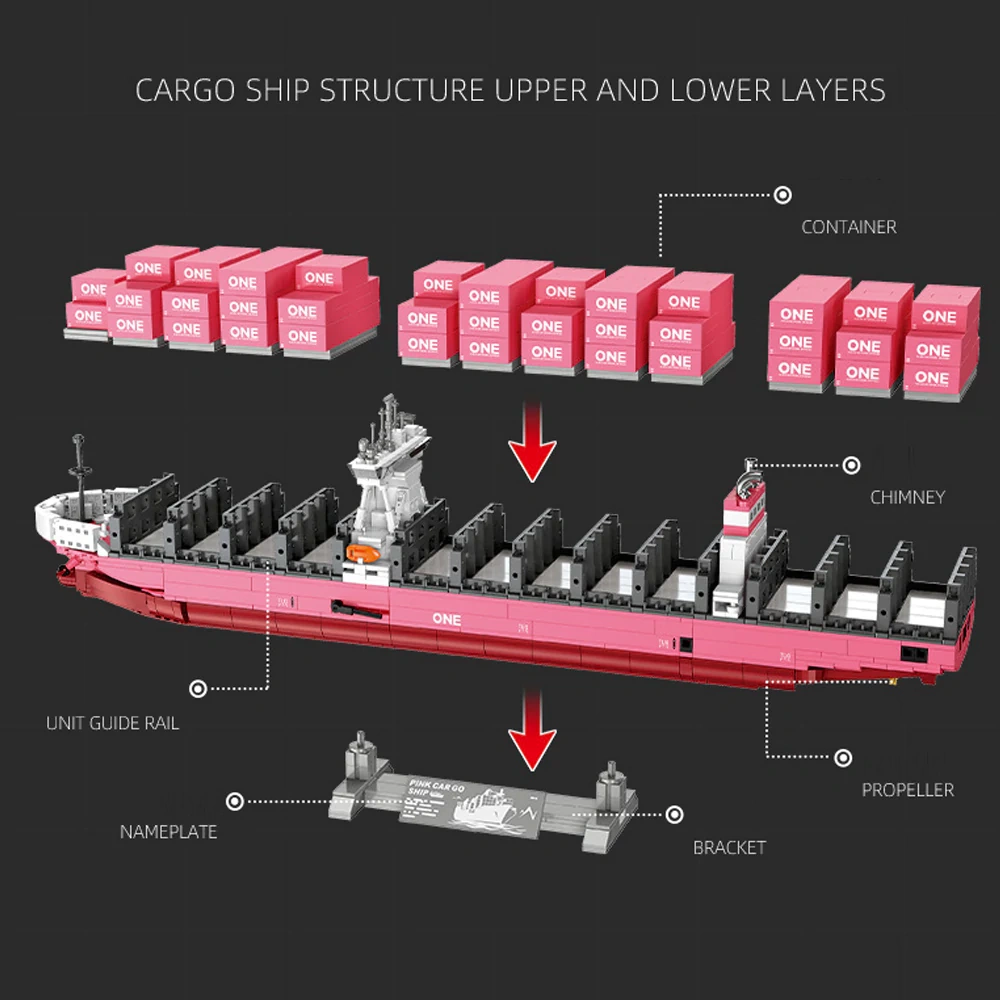 JIESTAR JJ9217 Pink Cargo Ship FREIGHTER CONTAINER SHIP Technic