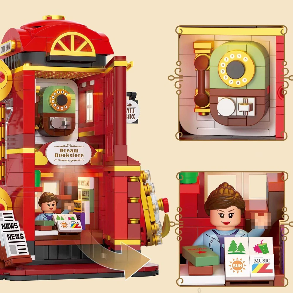 [Mini Micro Bricks] ZHEGAO 662050 VINTAGE TELEPHONE BOOTH Modular Buildings