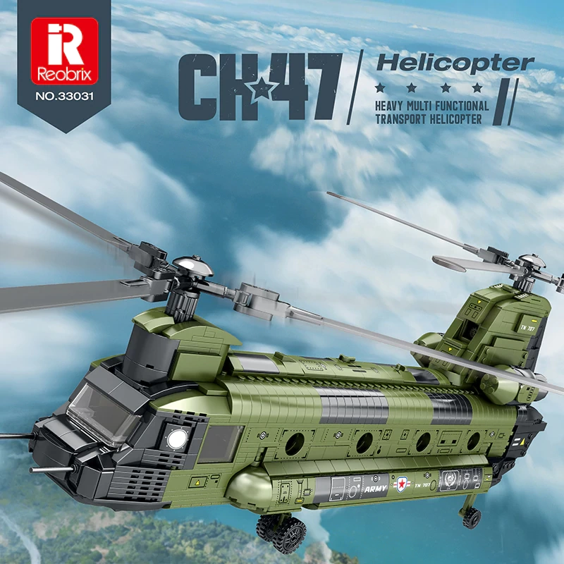 Reobrix 33031 CH-47 Heavy Multi Functional Transport Helicopter Military