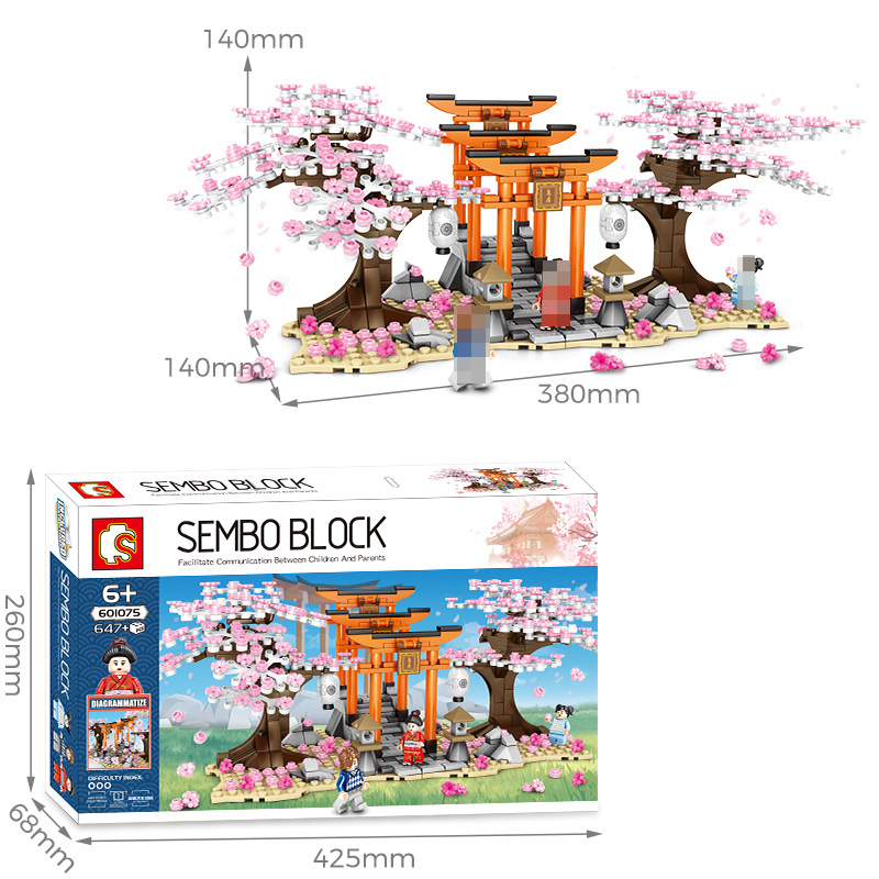 SEMBO 601075 Cherry Blossom Season Cherry Tree Building Blocks 647±pcs Bricks from China.