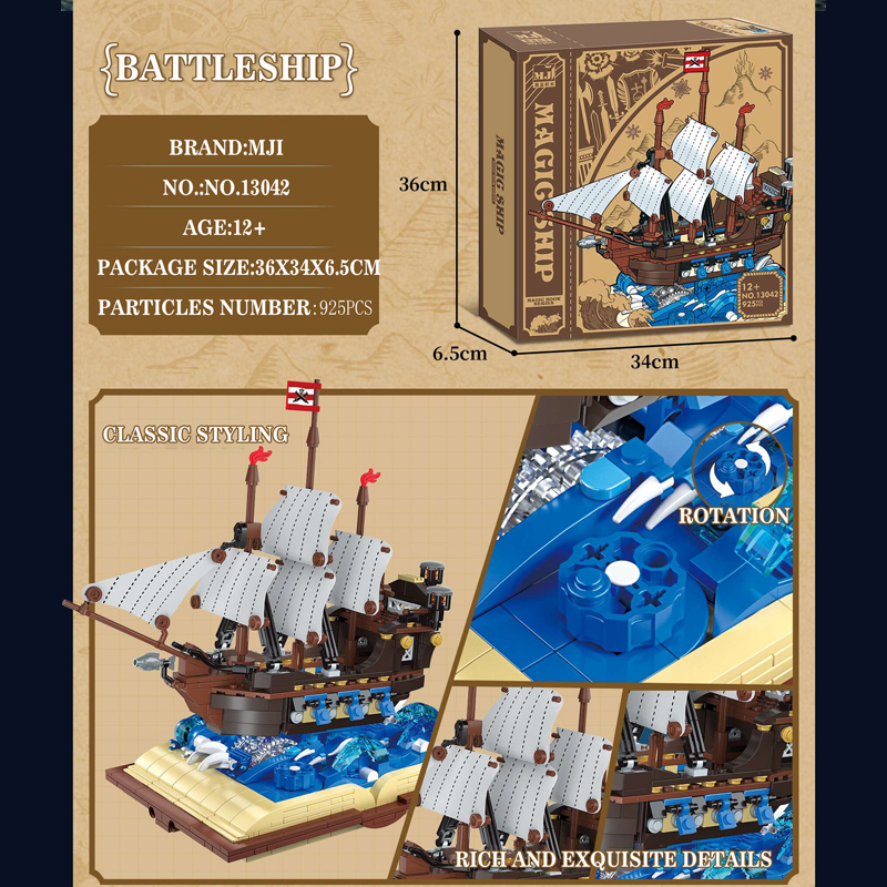 MJI 13042 Pirates BATTLE Ship Book Design Building Blocks 925±pcs Bricks from China.