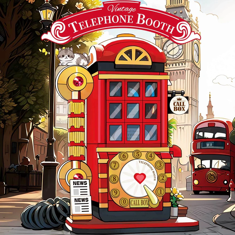 [Mini Micro Bricks] ZHEGAO 662050 VINTAGE TELEPHONE BOOTH Modular Buildings