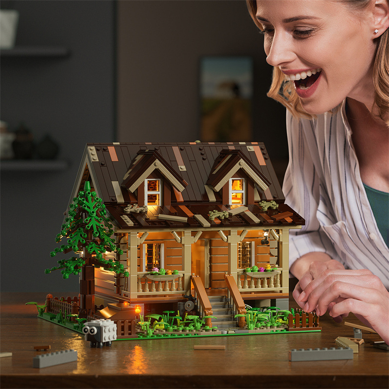 {Pre-Sale available by 31 Aug.}FUNWHOLE FH9001 Creator Modular Buildings Wood Cabin with Light parts Building Blocks 2097pcs Bricks Toys From Europe Delivery.