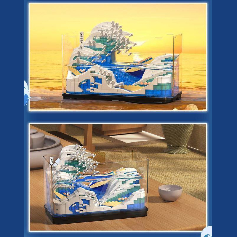 {Mini Micro Bricks} {With Light} ZHEGAO 662004 Creator Expert The Great Wave Off Kanagawa Building Blocks 720±pcs Bricks from China.