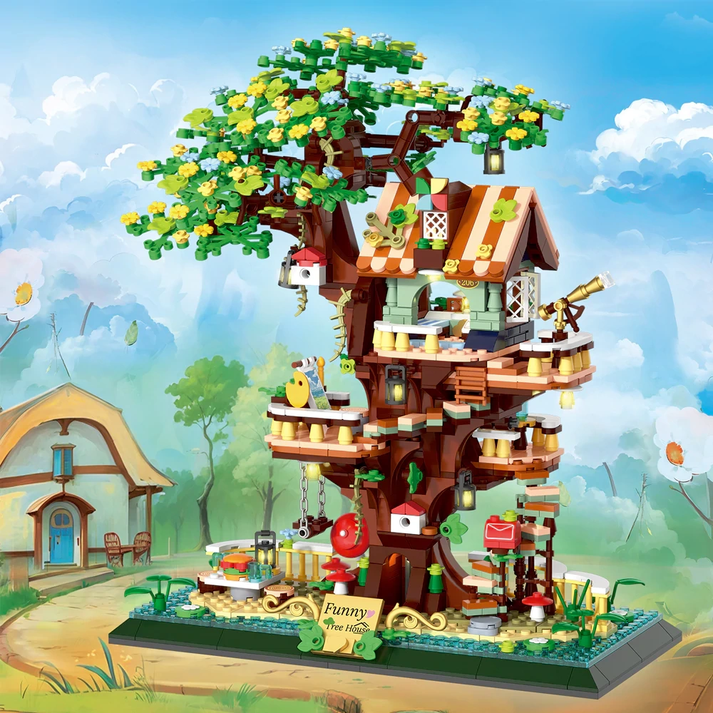 [Mini Micro Bricks] ZHEGAO 642005 FUNNY TREE HOUSE Modular Buildings