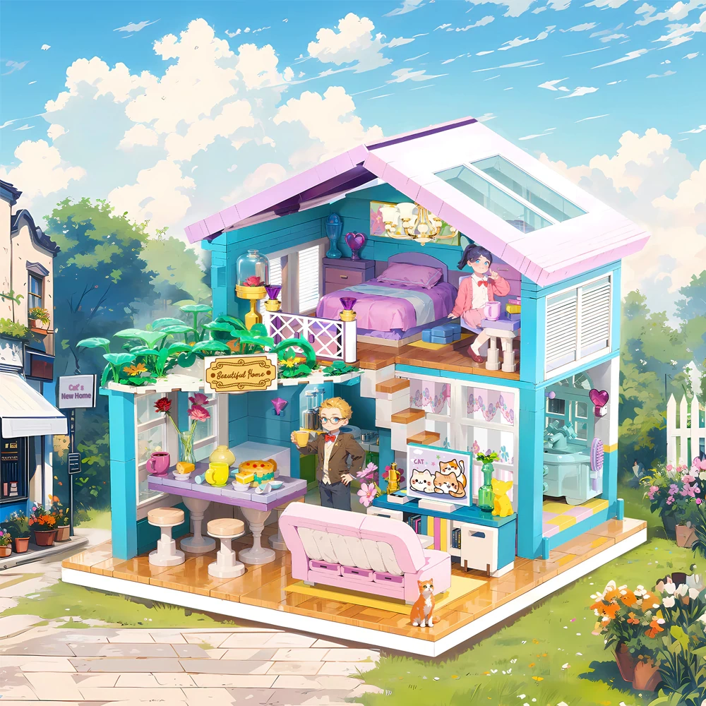 [Mini Micro Bricks] ZHEGAO 612053 Cat's New Home Modular Buildings