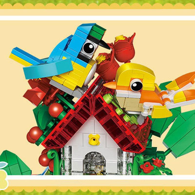 [Mini Micro Bricks] ZHEGAO 663014 Flowers Bird House Music Box