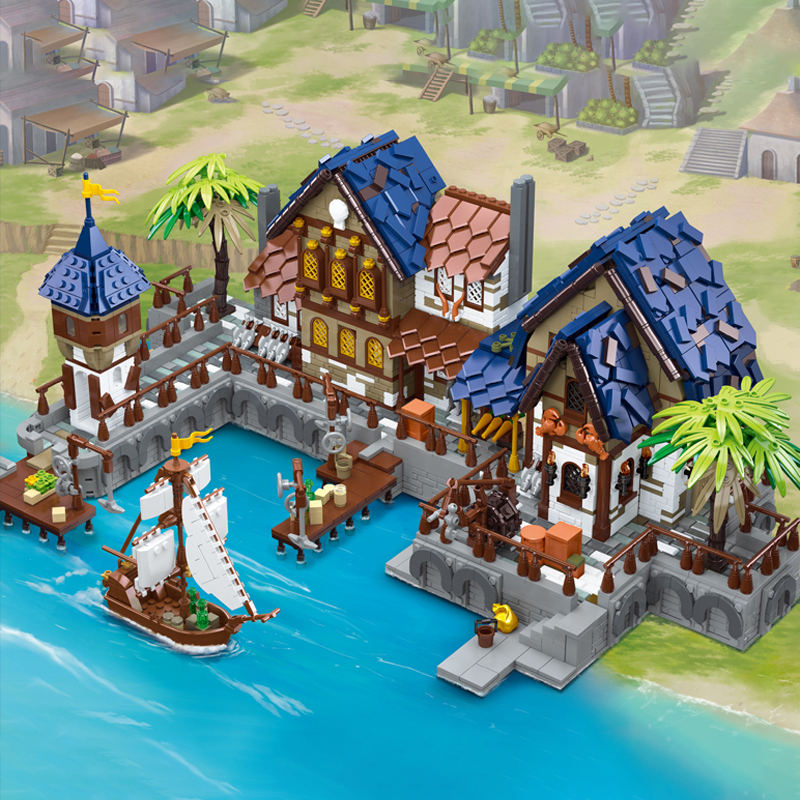 JIESTAR 89152 Historical Medieval Castle Medieval Harbor Buliding Blocks 2979pcs Bricks Toys Model Ship From China