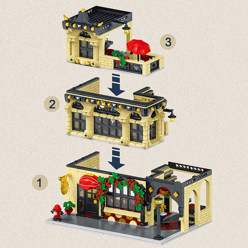 {WithLight}Mork 20114 Creator Expert City Restaurant Block Module Modular Buildings Blocks 1489±pcs Bricks from China.