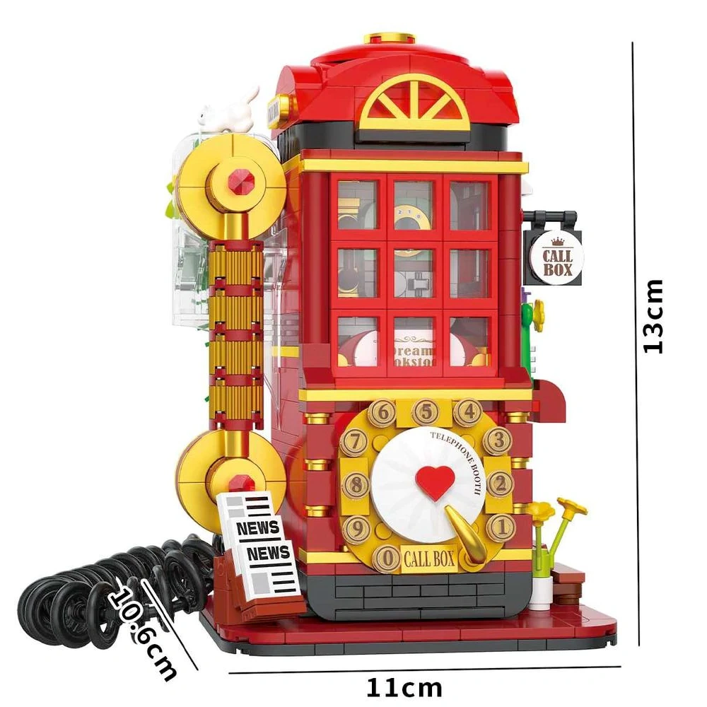 [Mini Micro Bricks] ZHEGAO 662050 VINTAGE TELEPHONE BOOTH Modular Buildings